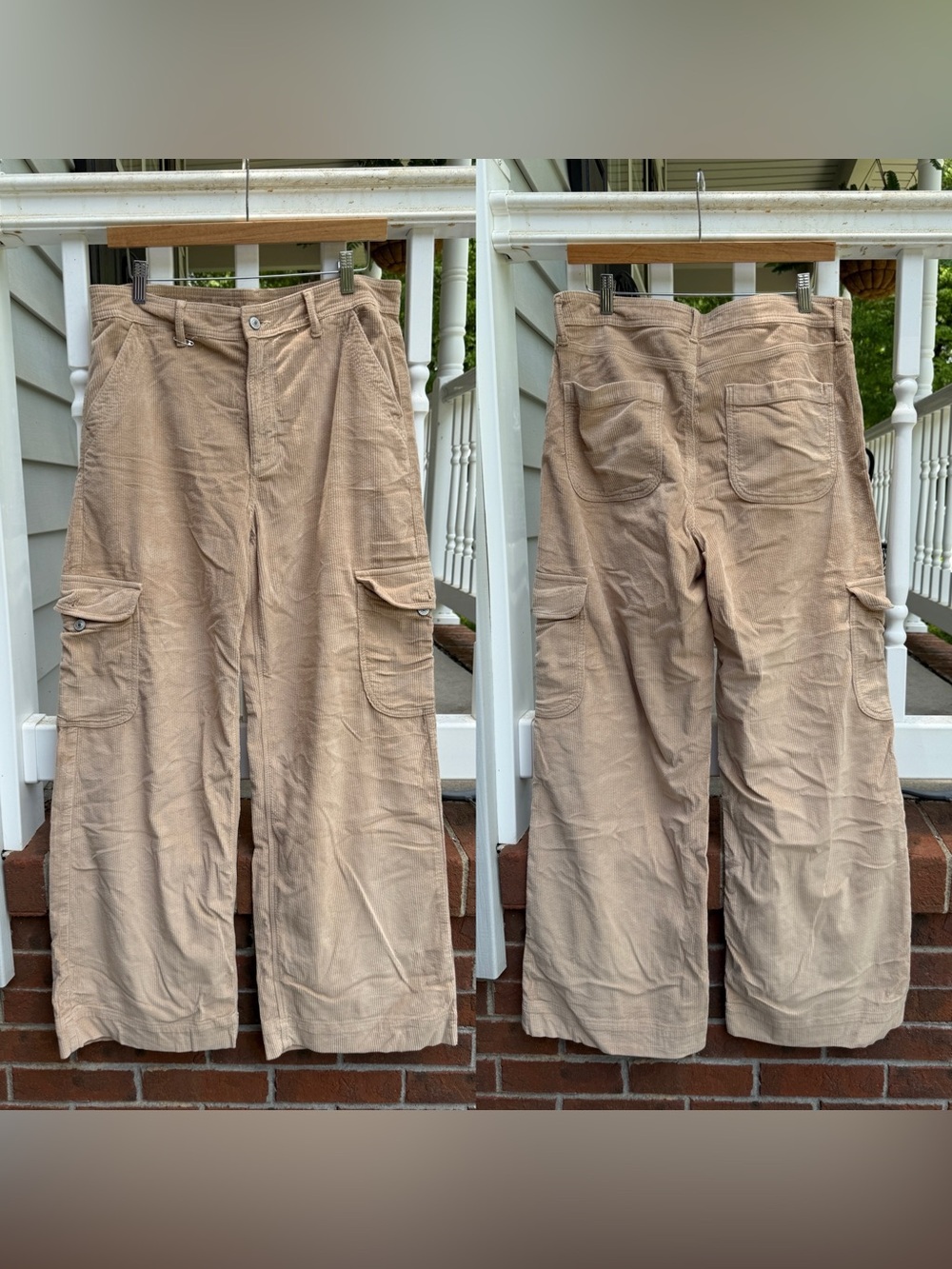 American Eagle Super High Rise Baggy Wide Leg Tan Corduroy Pants Size 12 Women - Picture 2 of 9